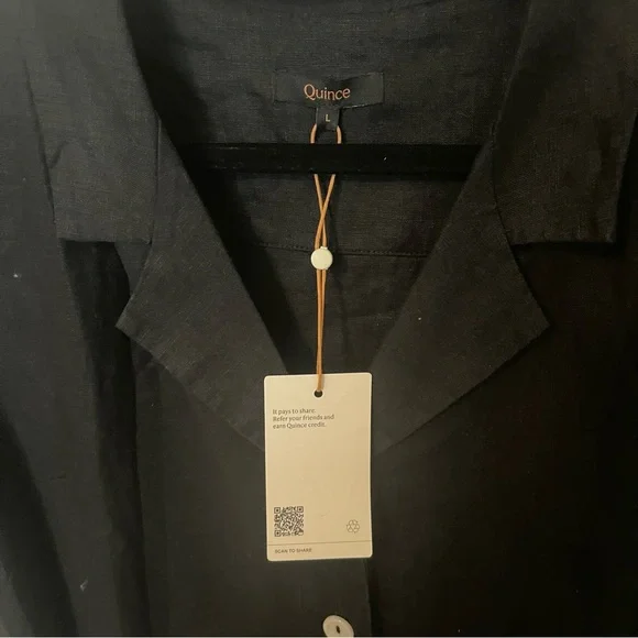 100% European Linen Black button front Midi Dress NWT - Picture 4 of 4